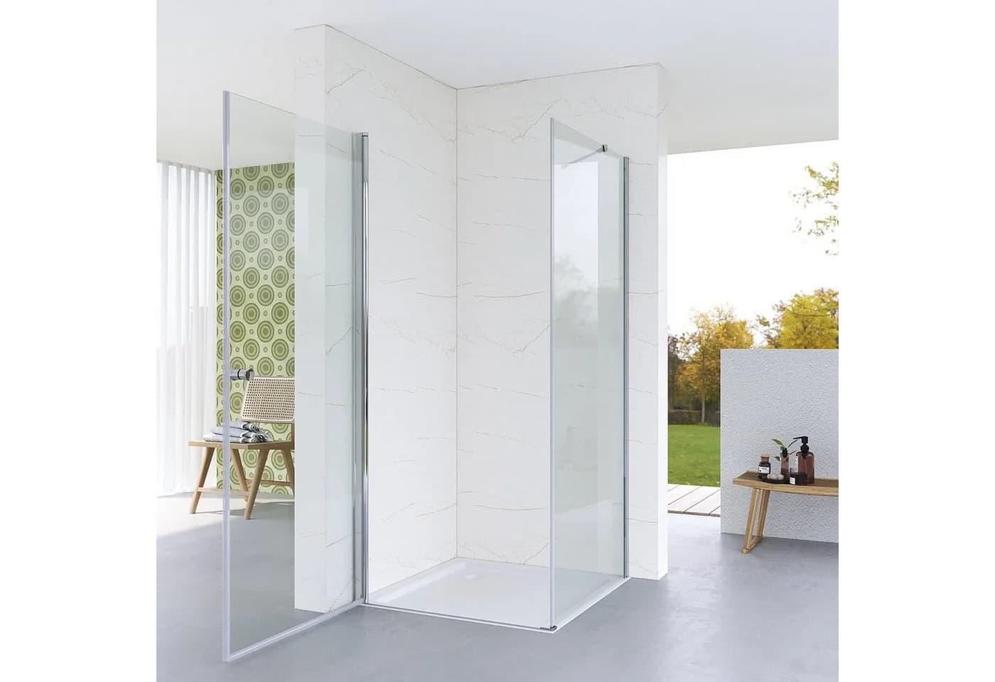 AQUABATOS Eckdusche mit Drehtür und Seitenwand, ESG Glas, Hebe-Senk-Funktion