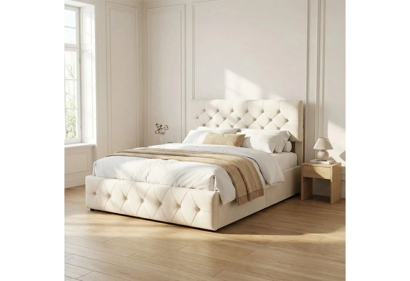 Simurq Polsterbett 140x200 cm Beige mit Bettkasten & LED - Bild 4
