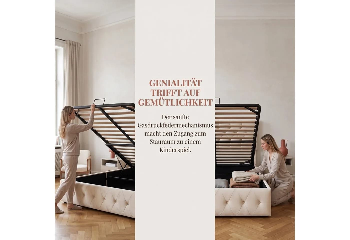 Simurq Polsterbett 140x200 cm Beige mit Bettkasten & LED - Bild 5