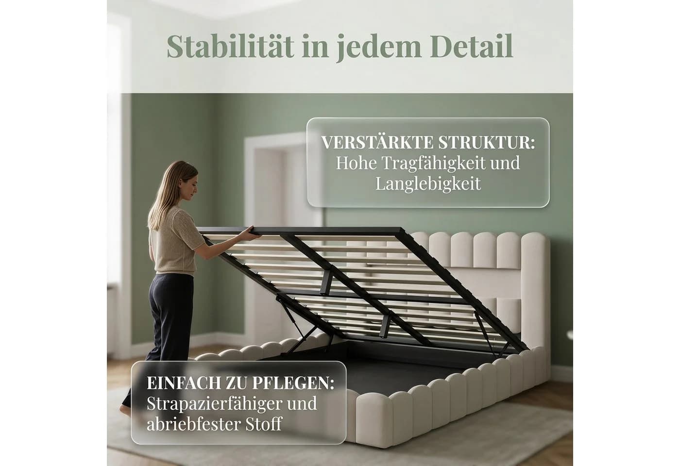 Simurq Polsterbett Doppelbett mit Bettkasten und LED Beige - Bild 5