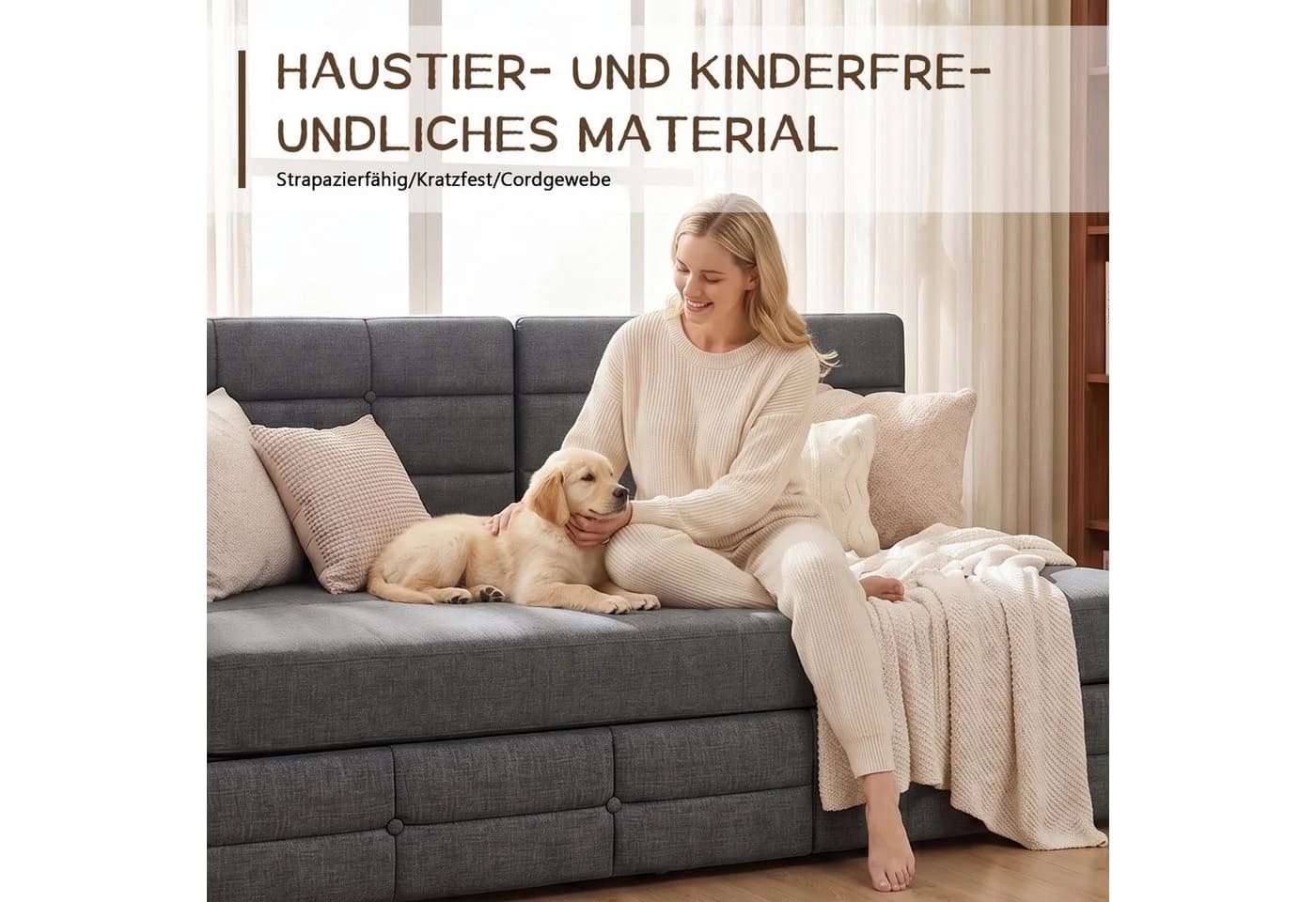 Simurq Polsterbett Schlafsofa 140x200 L-Form mit LED & USB - Bild 3