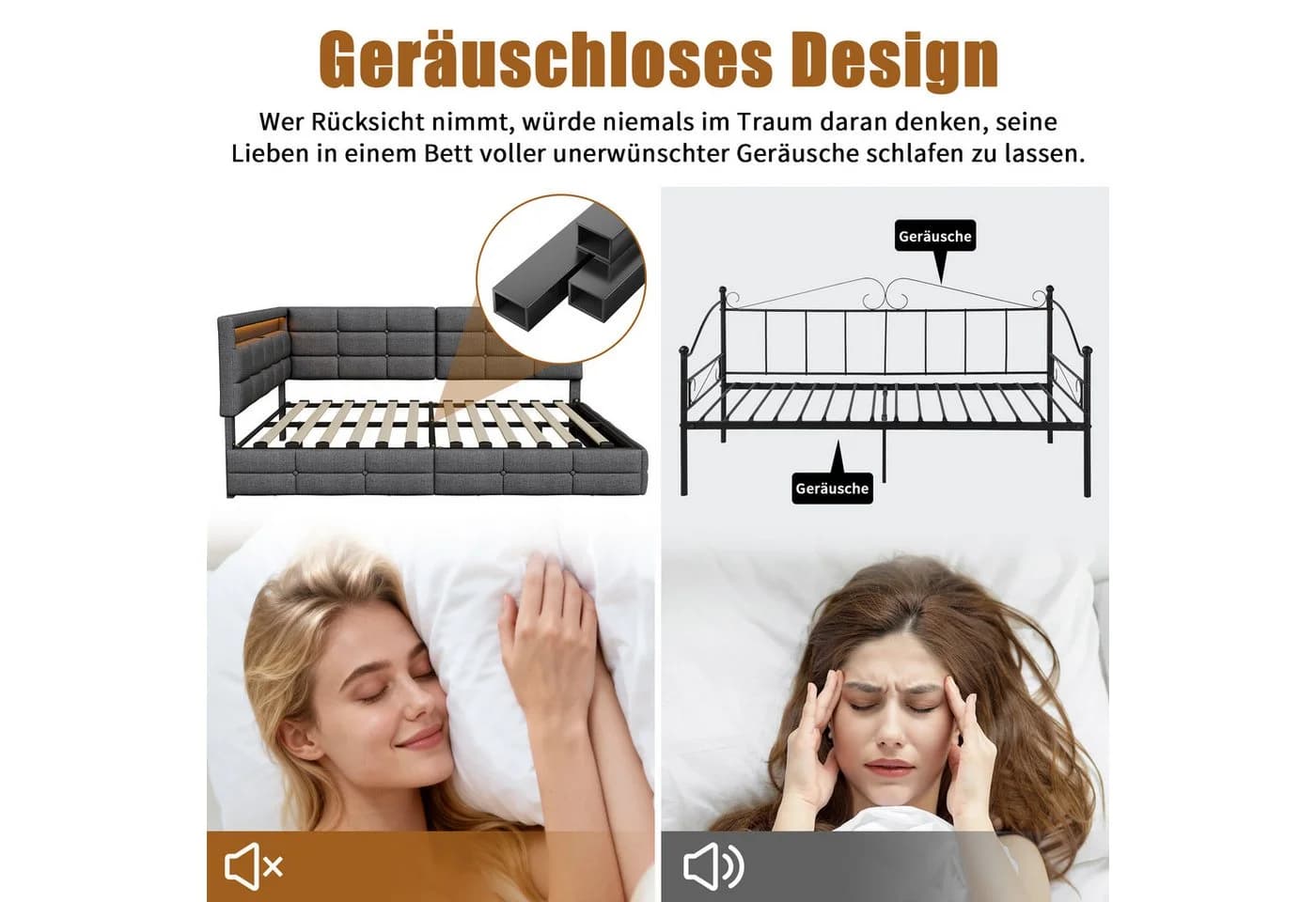 Simurq Polsterbett Schlafsofa 140x200 L-Form mit LED & USB - Bild 4