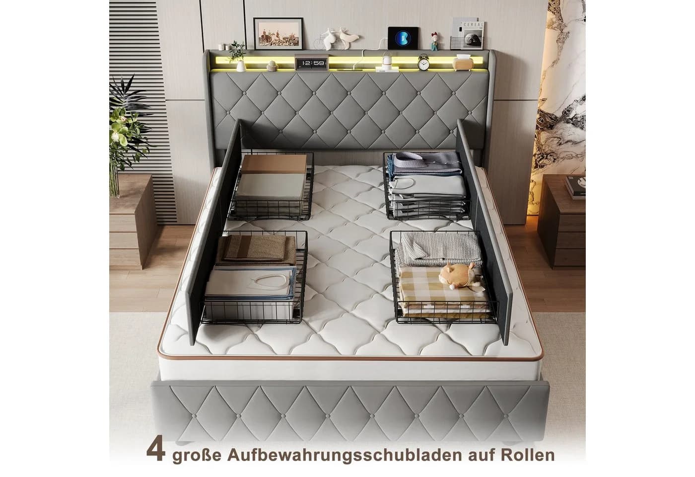 Simurq Polsterbett 140x200 mit Stauraum und LED - Bild 4
