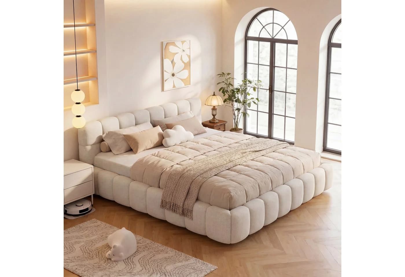 Simurq Polsterbett Bubble Design Beige Grau Leinenstoff - Bild 2