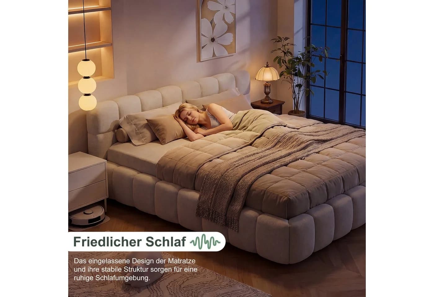 Simurq Polsterbett Bubble Design Beige Grau Leinenstoff - Bild 4