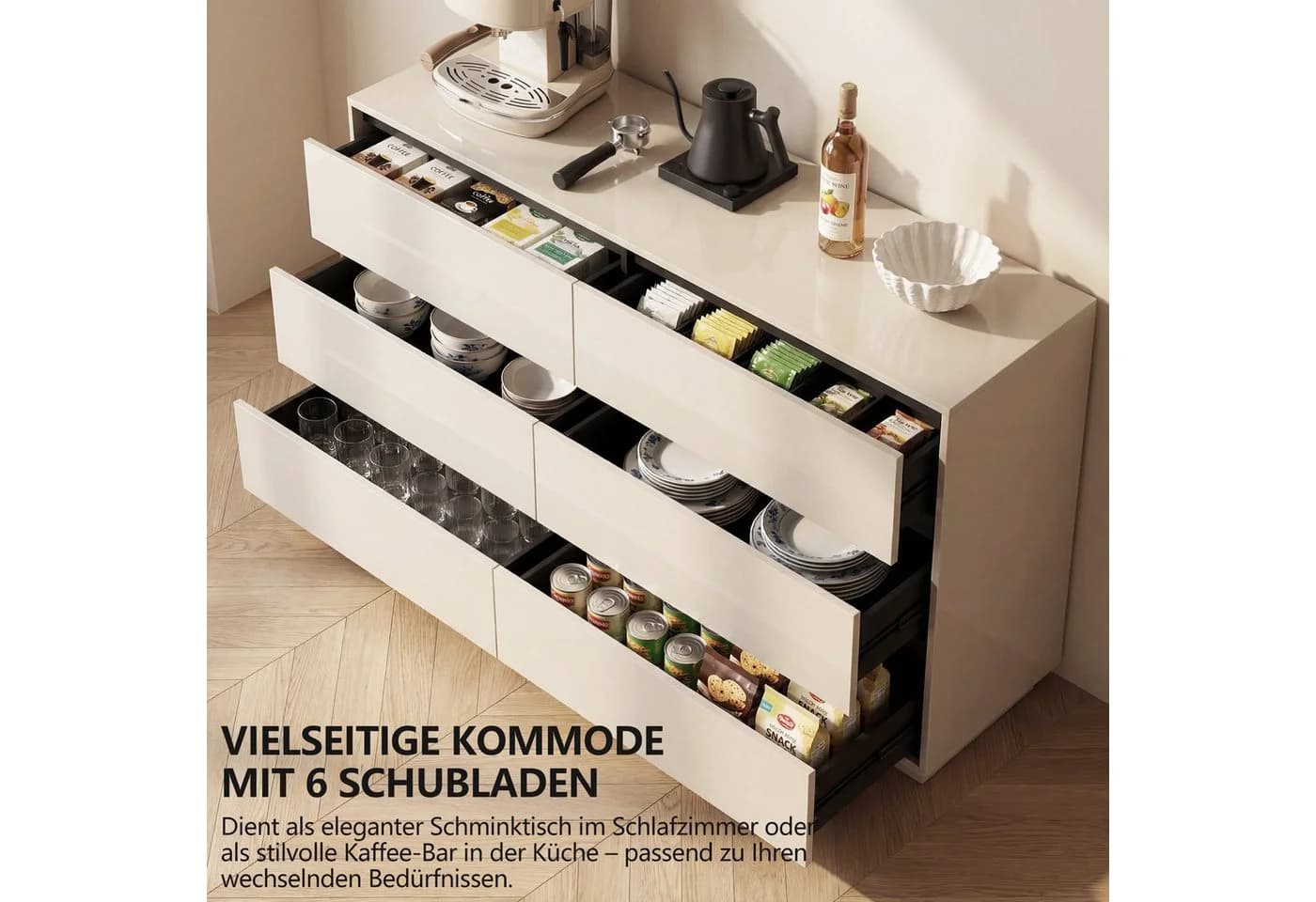 oleyluckidea L-förmiger Schreibtisch mit 6 Schubladen Beige/Schwarz - Bild 3