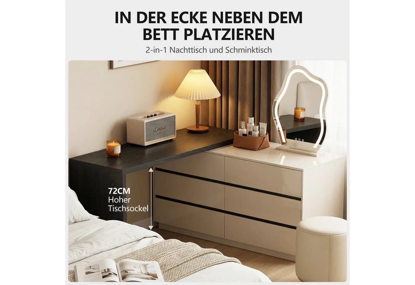 oleyluckidea L-förmiger Schreibtisch mit 6 Schubladen Beige/Schwarz - Bild 4