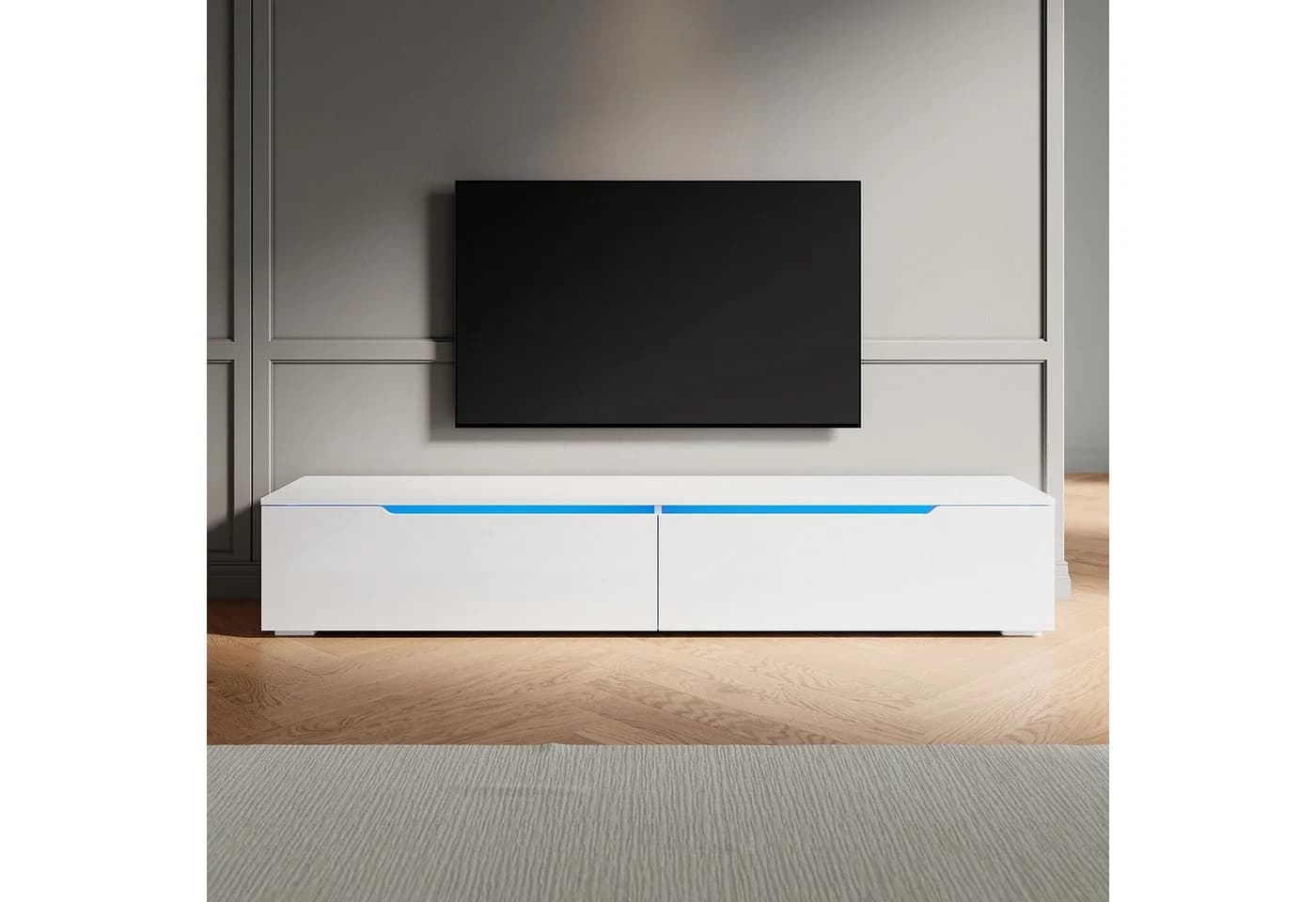 SONNI Lowboard TV-Schrank 180cm Weiß mit Beleuchtung - Bild 2