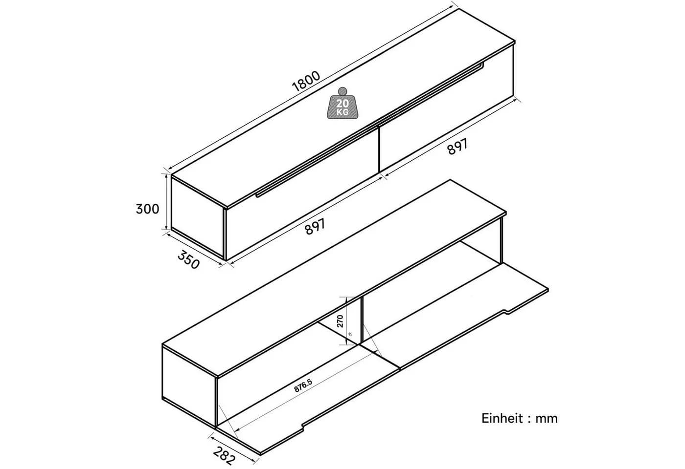 SONNI Lowboard TV-Schrank 180cm Weiß mit Beleuchtung - Bild 3