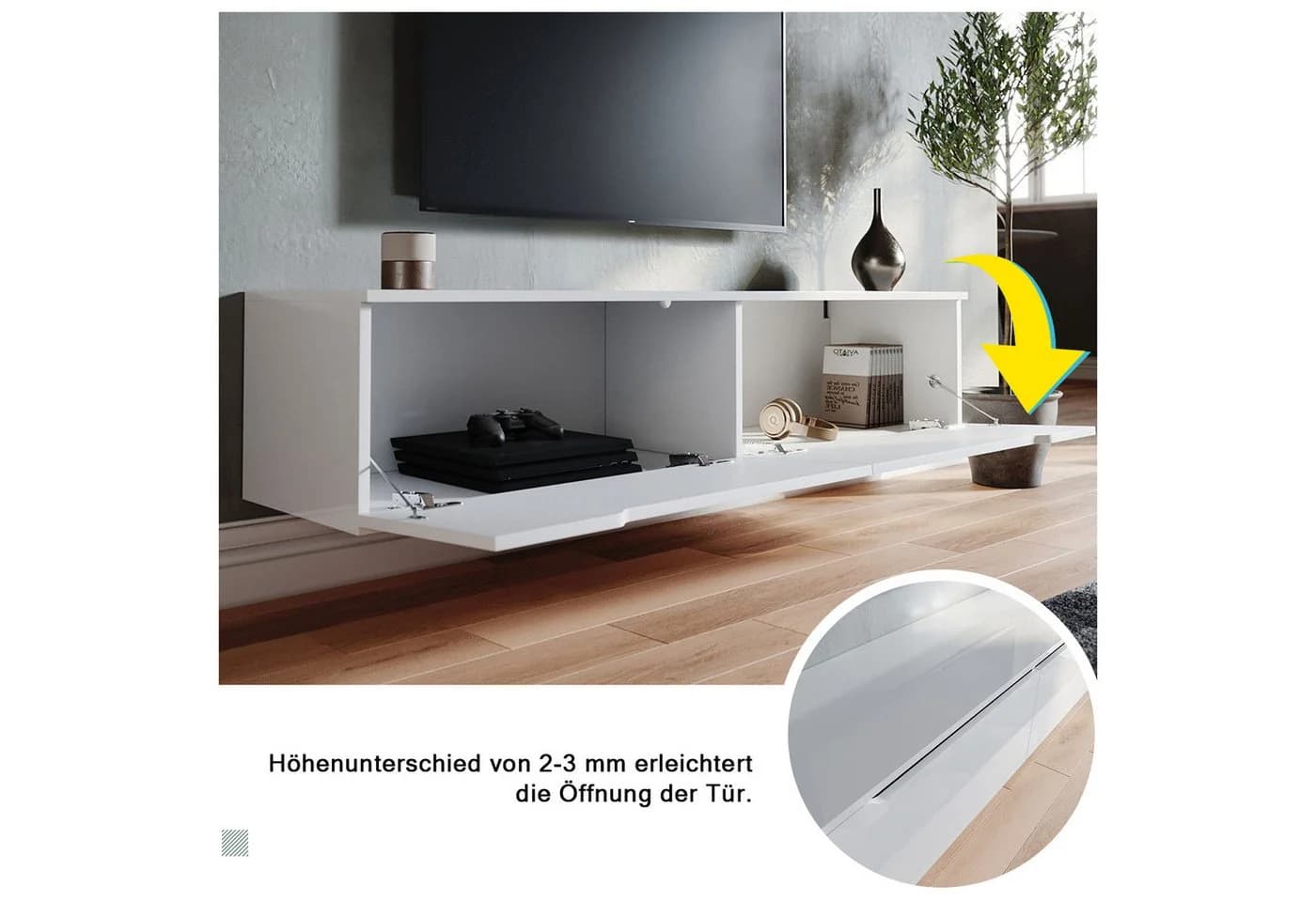 SONNI Lowboard TV-Schrank 180cm Weiß mit Beleuchtung - Bild 5