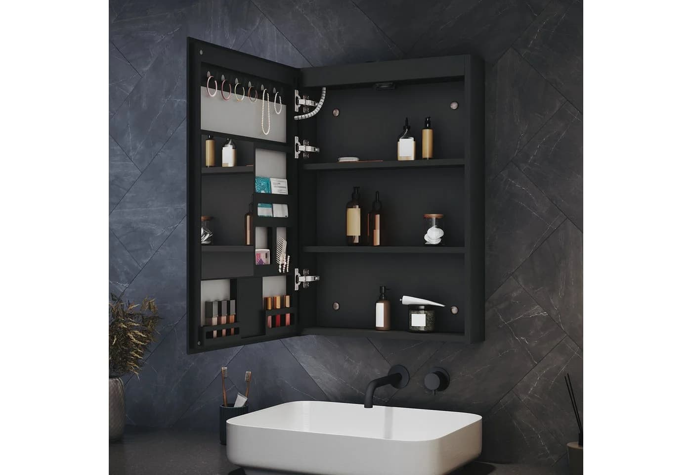 SONNI Badezimmerspiegelschrank 60x38cm mit LED-Beleuchtung & Entnebelung