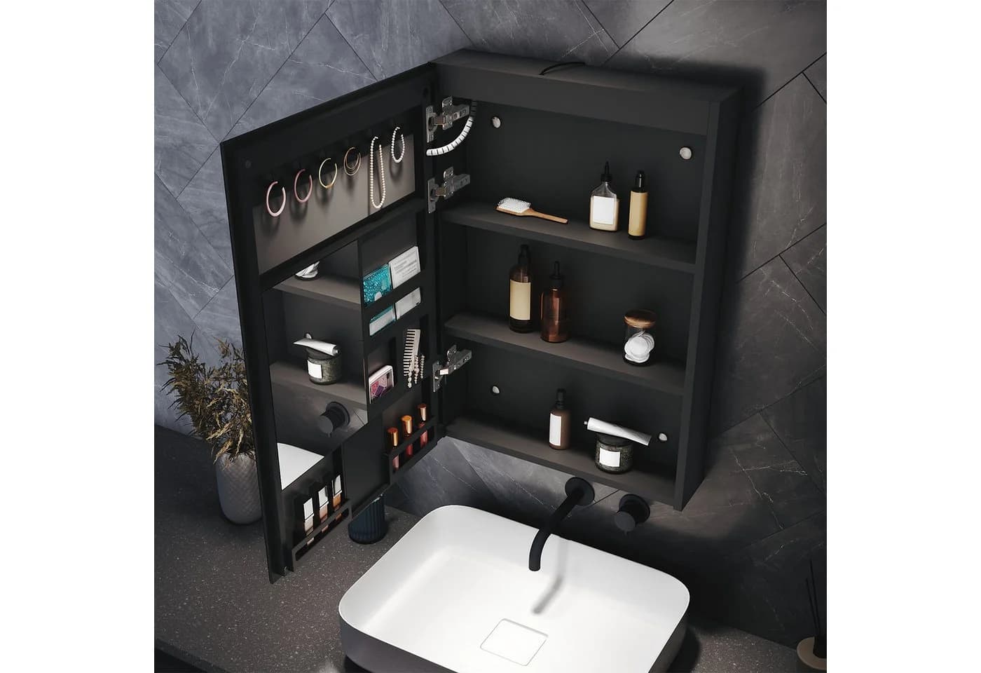 SONNI Badezimmerspiegelschrank 60x38cm mit LED-Beleuchtung & Entnebelung - Bild 3