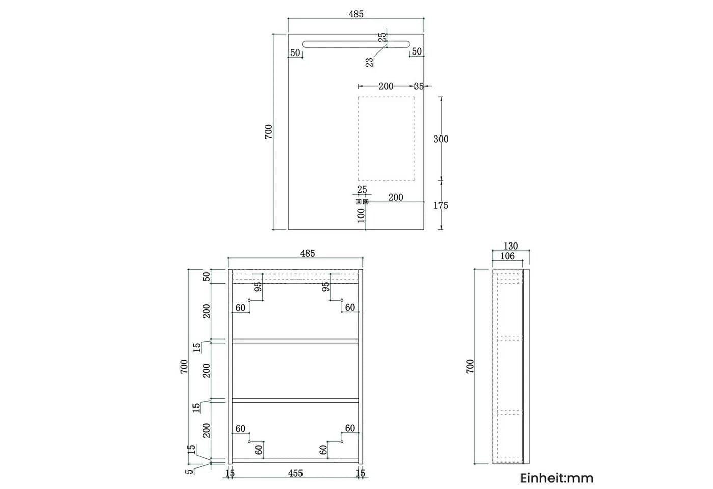SONNI Badezimmerspiegelschrank 60x38cm mit LED-Beleuchtung & Entnebelung - Bild 4