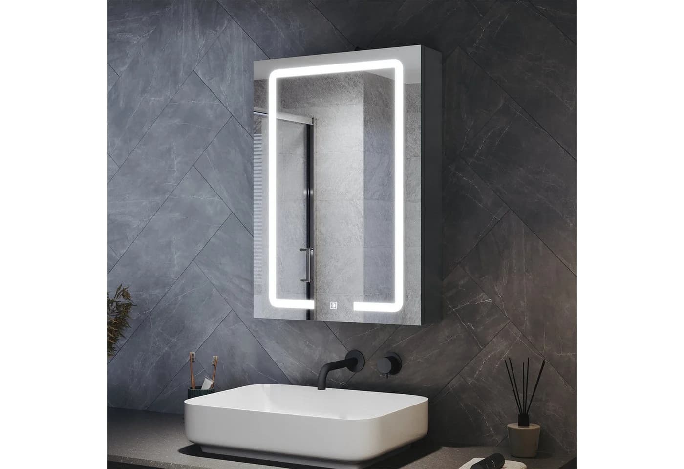 SONNI Badezimmerspiegelschrank 60x38cm mit LED-Beleuchtung & Entnebelung - Bild 2