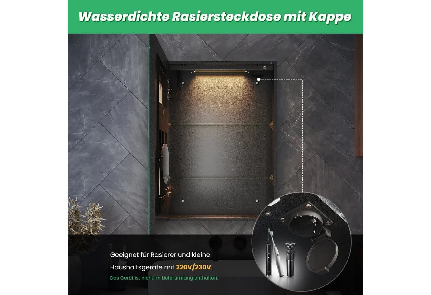 SONNI Badezimmerspiegelschrank 60x38cm mit LED-Beleuchtung & Entnebelung - Bild 5