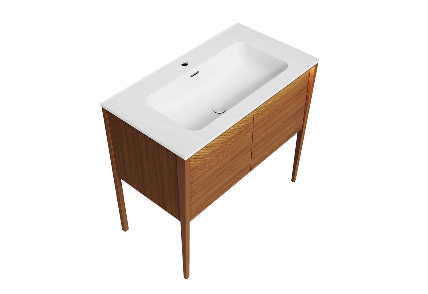 SONNI Waschbeckenschrank mit Sensorleuchte & Glasbecken, Kongo-Teak-Optik