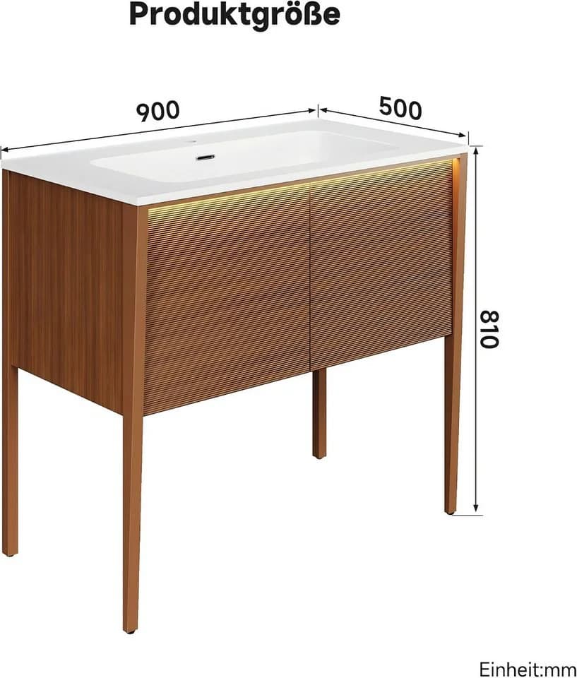 SONNI Waschbeckenschrank mit Sensorleuchte & Glasbecken, Kongo-Teak-Optik - Bild 3