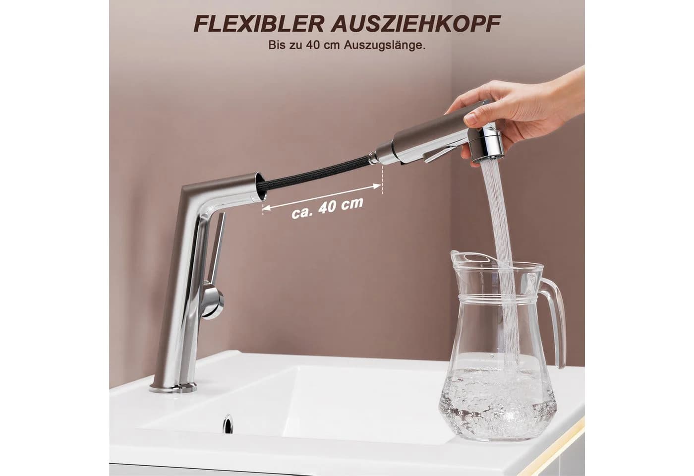 SONNI Waschtischarmatur mit Ausziehfunktion & Oberwasser-Munddusche - Bild 5