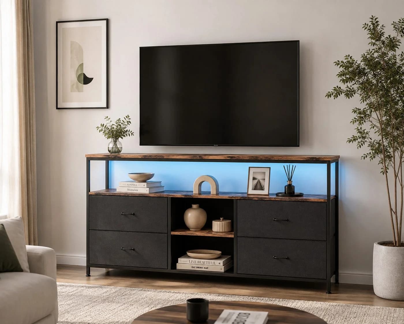 Simurq TV-Schrank mit LED, 4 Schubladen & Metallrahmen Industrie-Stil - Bild 2