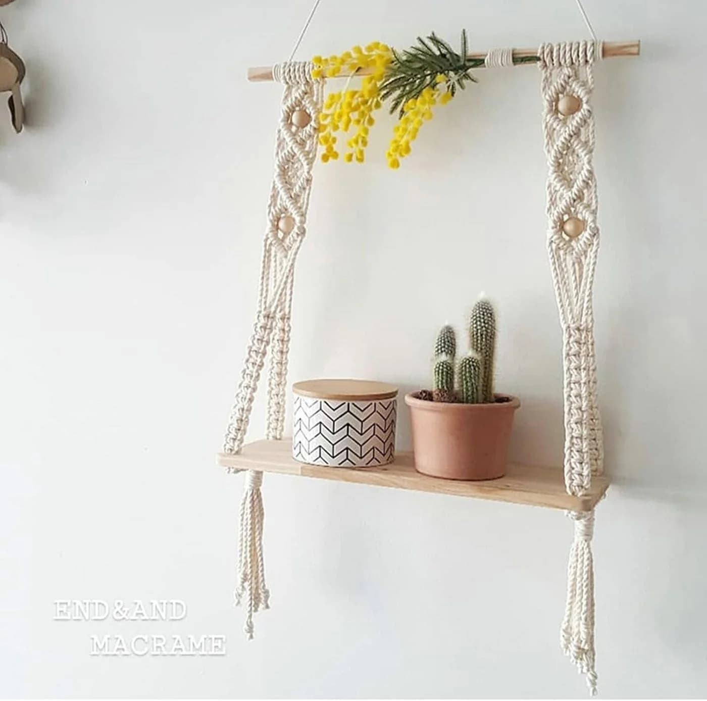 AURIVION Makramee Wandregal Holz Weiß Boho Deko
