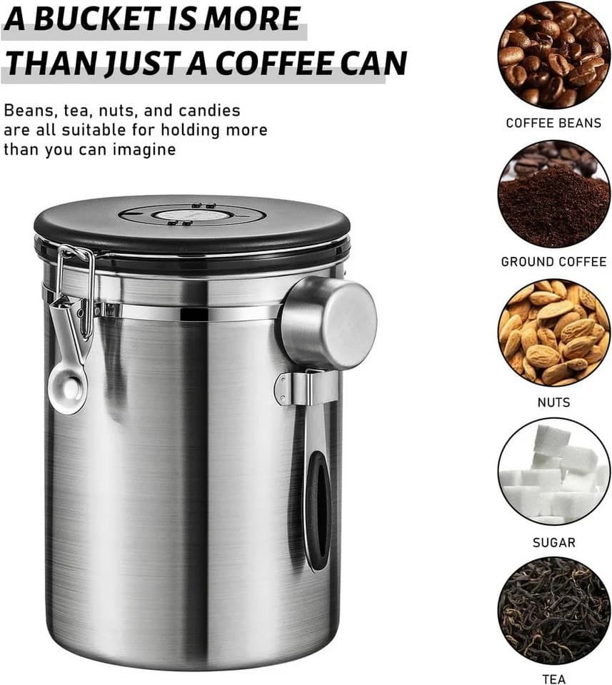AURIVION Vorratsdose Kaffeedose 2,8L Luftdicht Edelstahl Schwarz/Silber