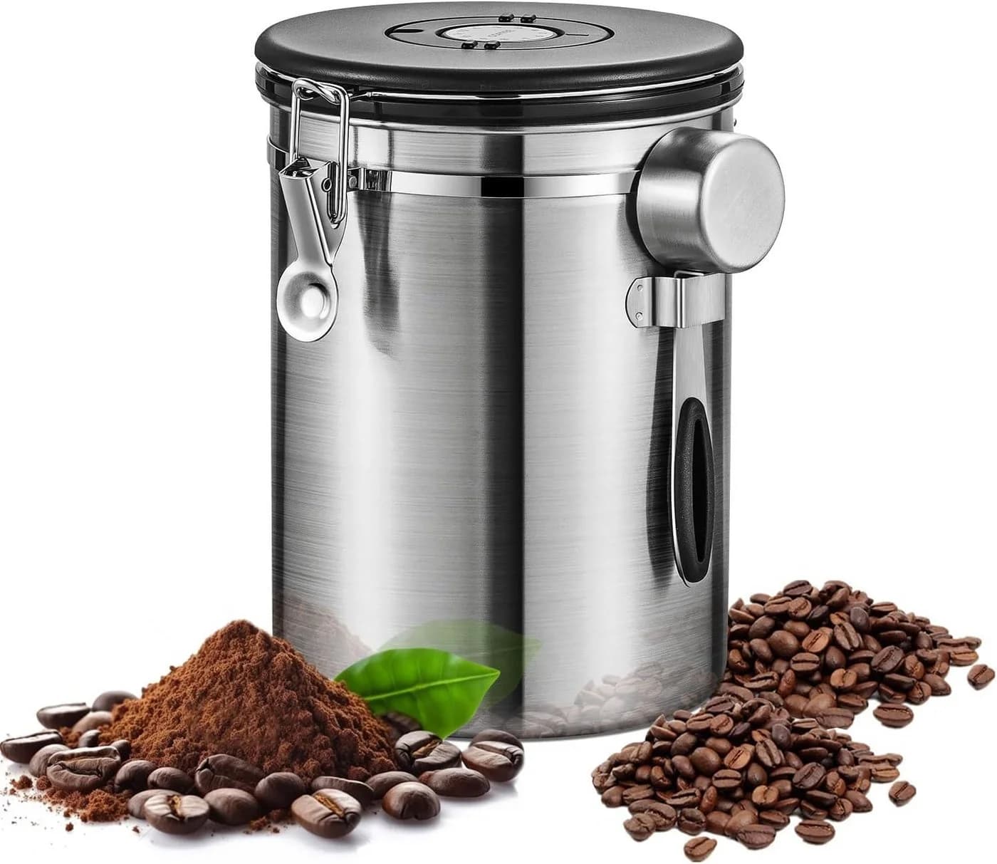 AURIVION Vorratsdose Kaffeedose 2,8L Luftdicht Edelstahl Schwarz/Silber - Bild 2
