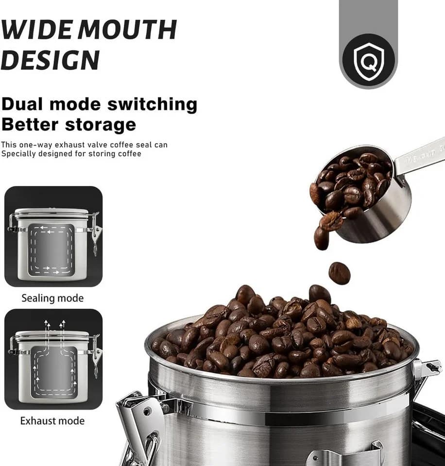 AURIVION Vorratsdose Kaffeedose 2,8L Luftdicht Edelstahl Schwarz/Silber - Bild 3