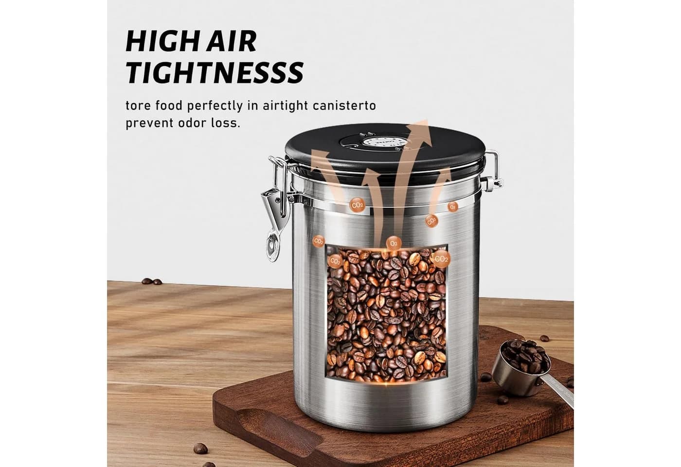 AURIVION Vorratsdose Kaffeedose 2,8L Luftdicht Edelstahl Schwarz/Silber - Bild 4