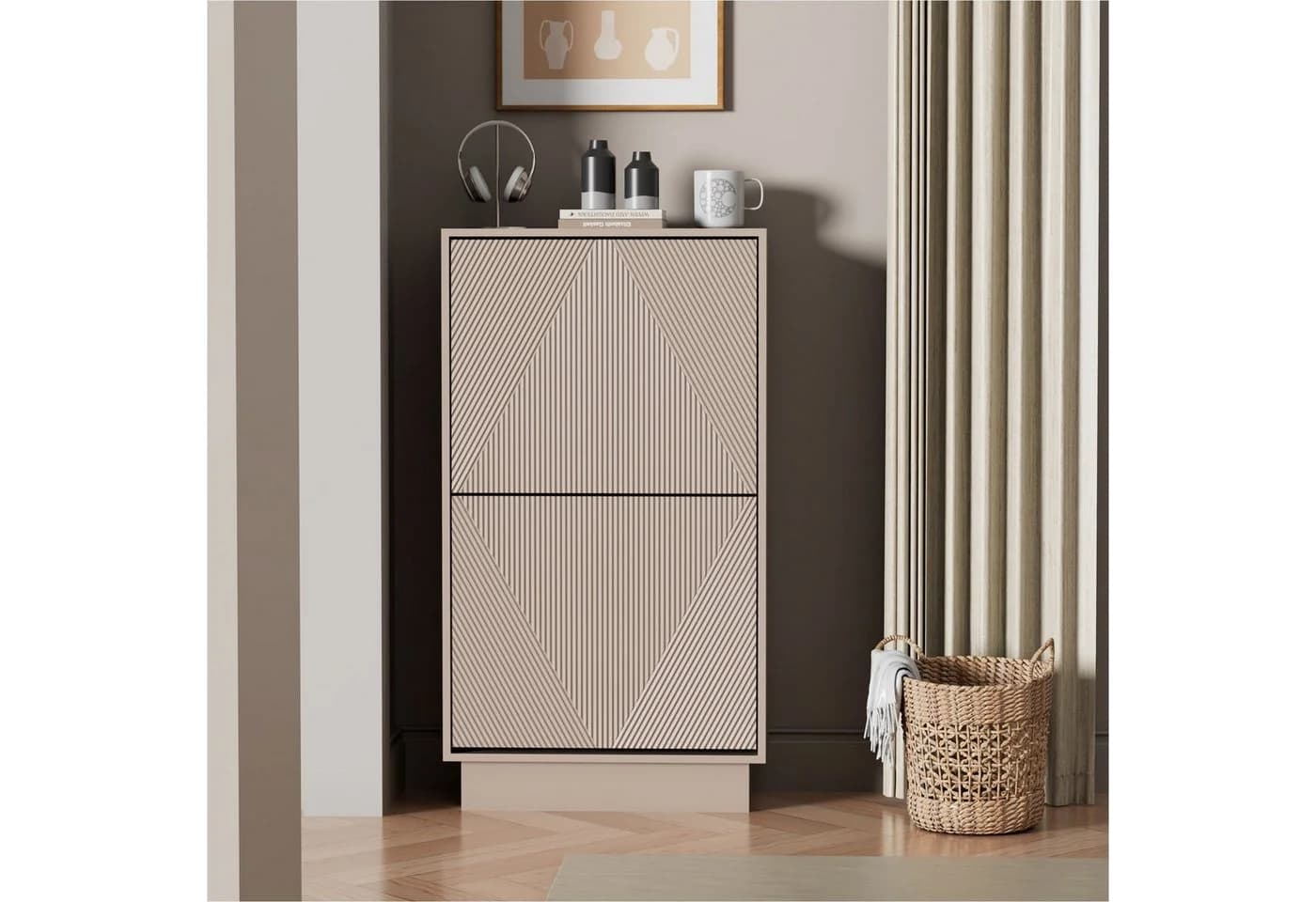 UEV Schuhschrank mit 2/3 Klappen schmal Moka - Bild 2