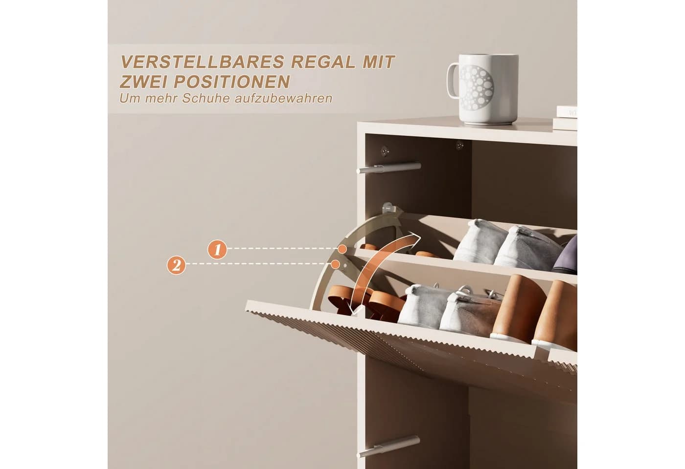 UEV Schuhschrank mit 2/3 Klappen schmal Moka - Bild 4