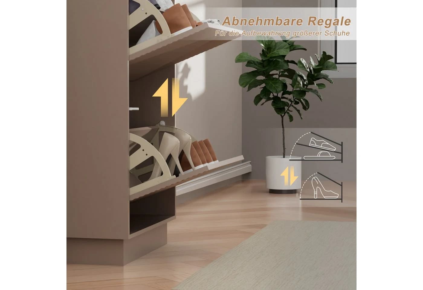 UEV Schuhschrank mit 2/3 Klappen schmal Moka - Bild 5