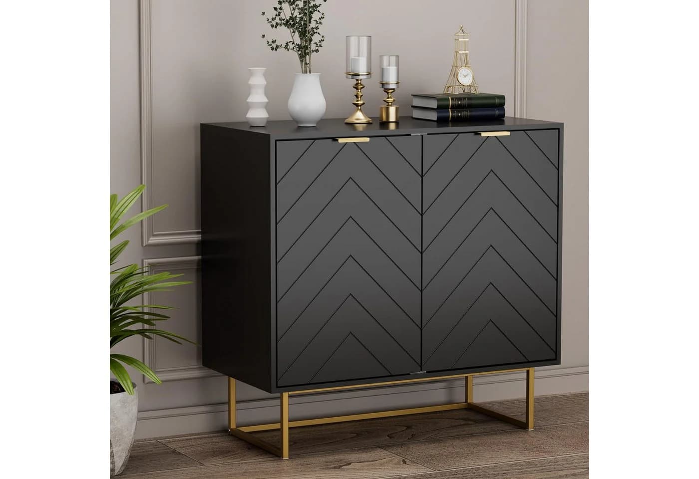 UEV Sideboard Kommode 2 Türen Verstellbare Ablagen Metallfüße