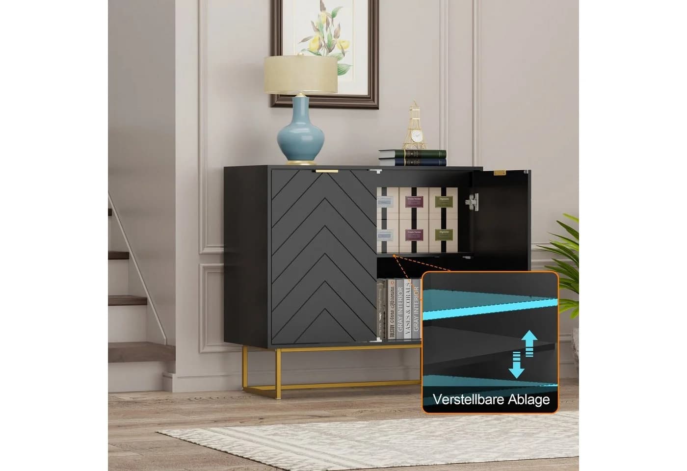 UEV Sideboard Kommode 2 Türen Verstellbare Ablagen Metallfüße - Bild 4
