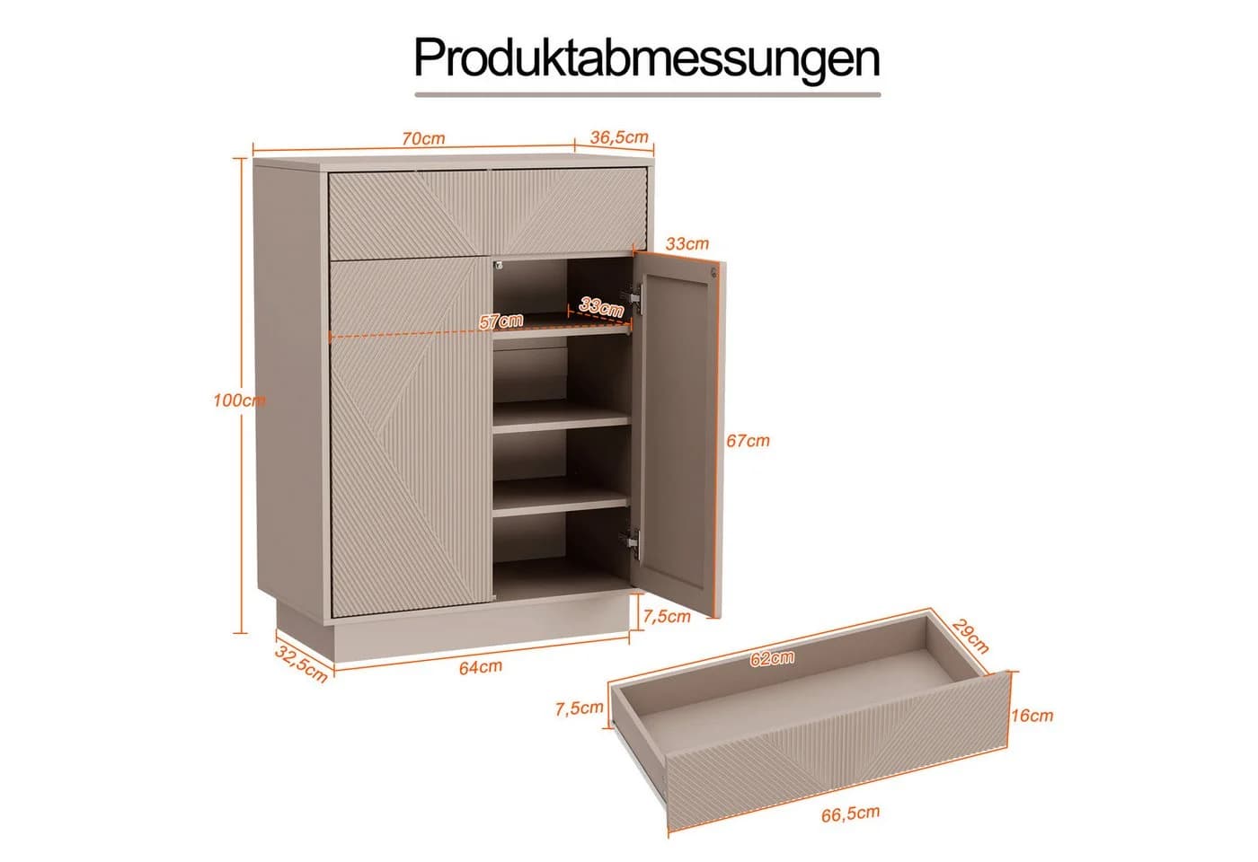 UEV Sideboard 70x94cm Moka Push-to-Open mit 2 Türen & Schublade - Bild 3