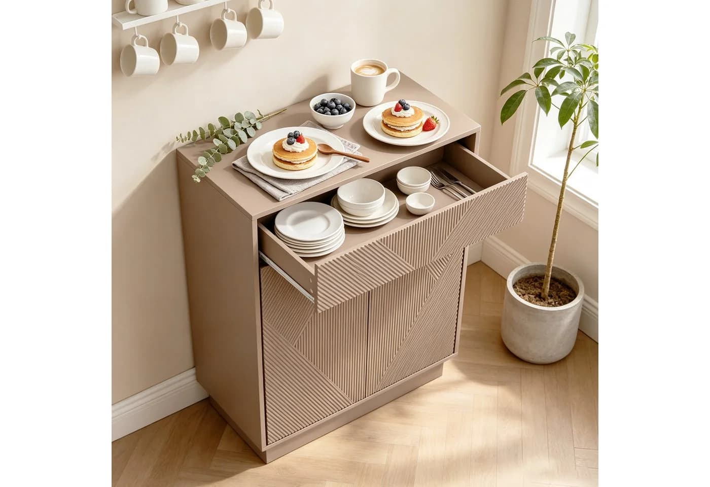 UEV Sideboard 70x94cm Moka Push-to-Open mit 2 Türen & Schublade - Bild 4