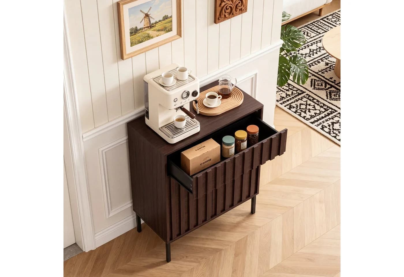 UEV Sideboard Modern Grifflos Braun Schwarz mit Kippschutz