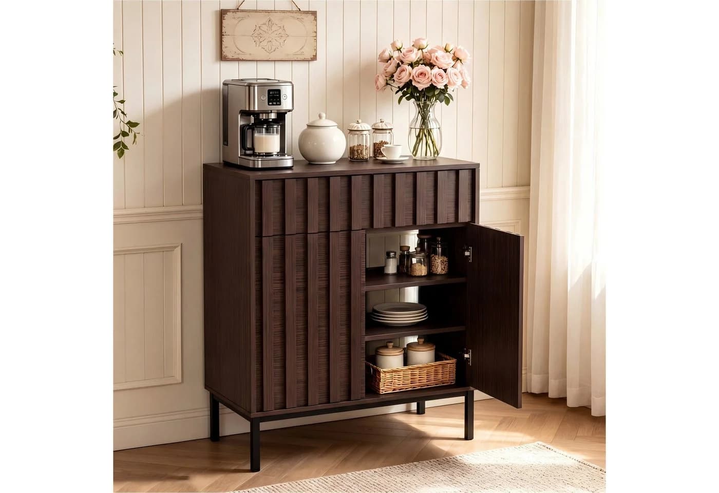 UEV Sideboard Modern Grifflos Braun Schwarz mit Kippschutz - Bild 2