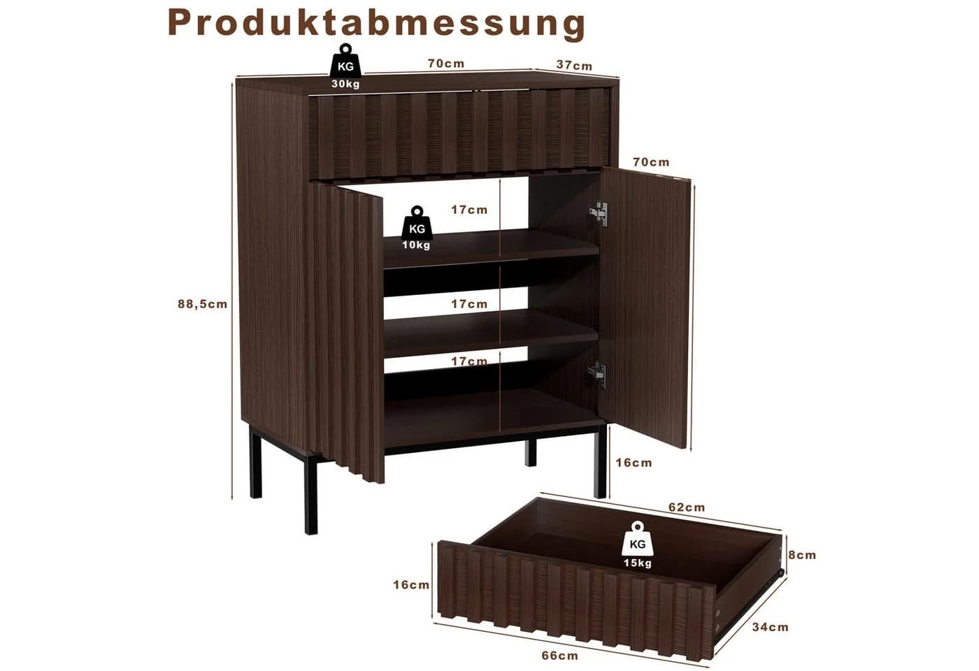 UEV Sideboard Modern Grifflos Braun Schwarz mit Kippschutz - Bild 3