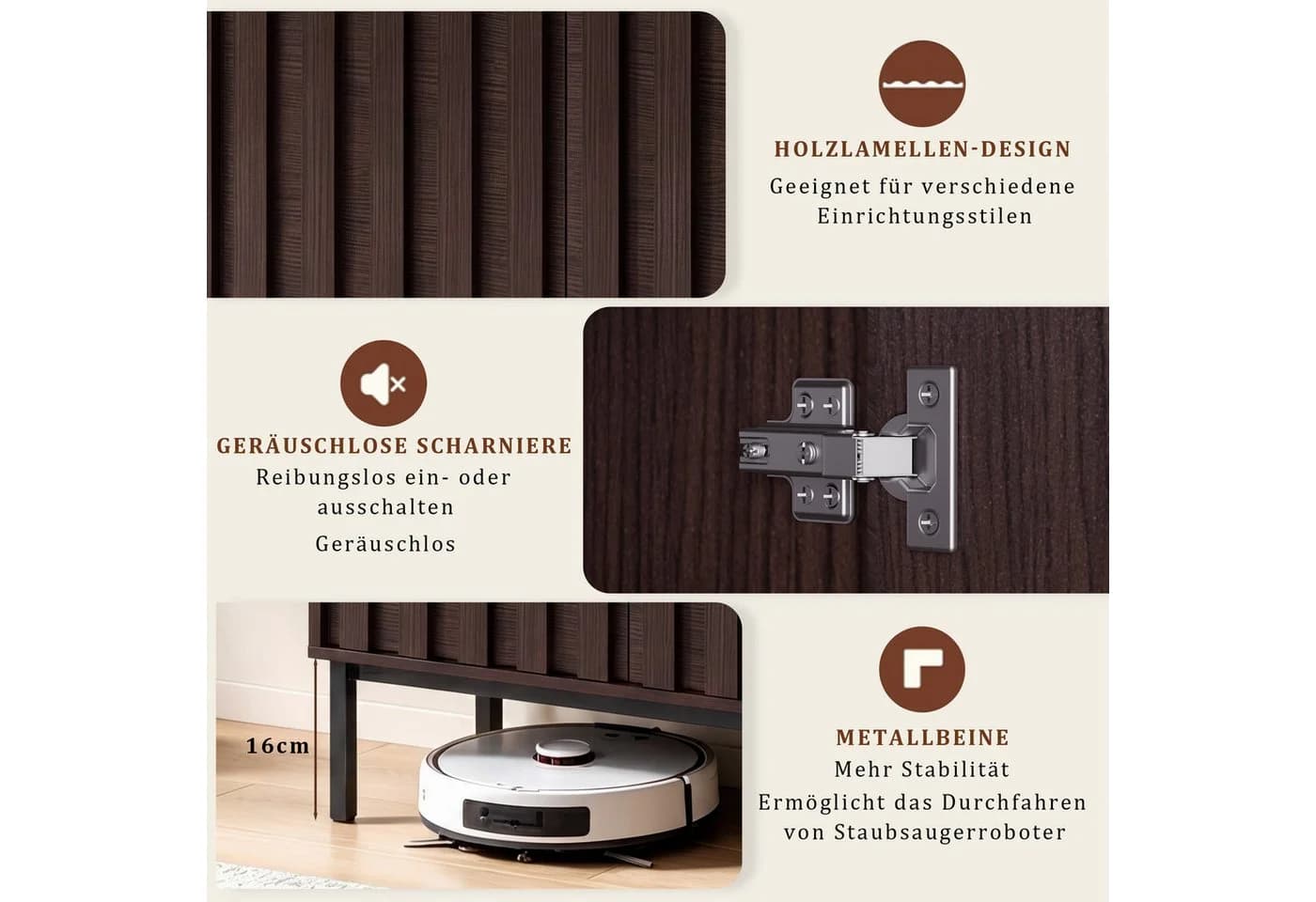 UEV Sideboard Modern Grifflos Braun Schwarz mit Kippschutz - Bild 5