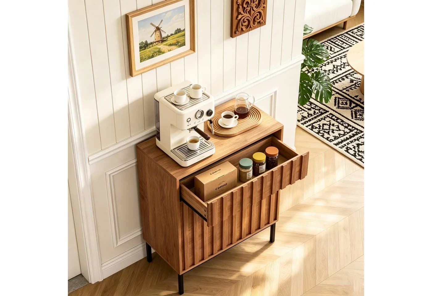 UEV Sideboard Modern Grifflos Schwarz/Natur 70x37x88,5cm