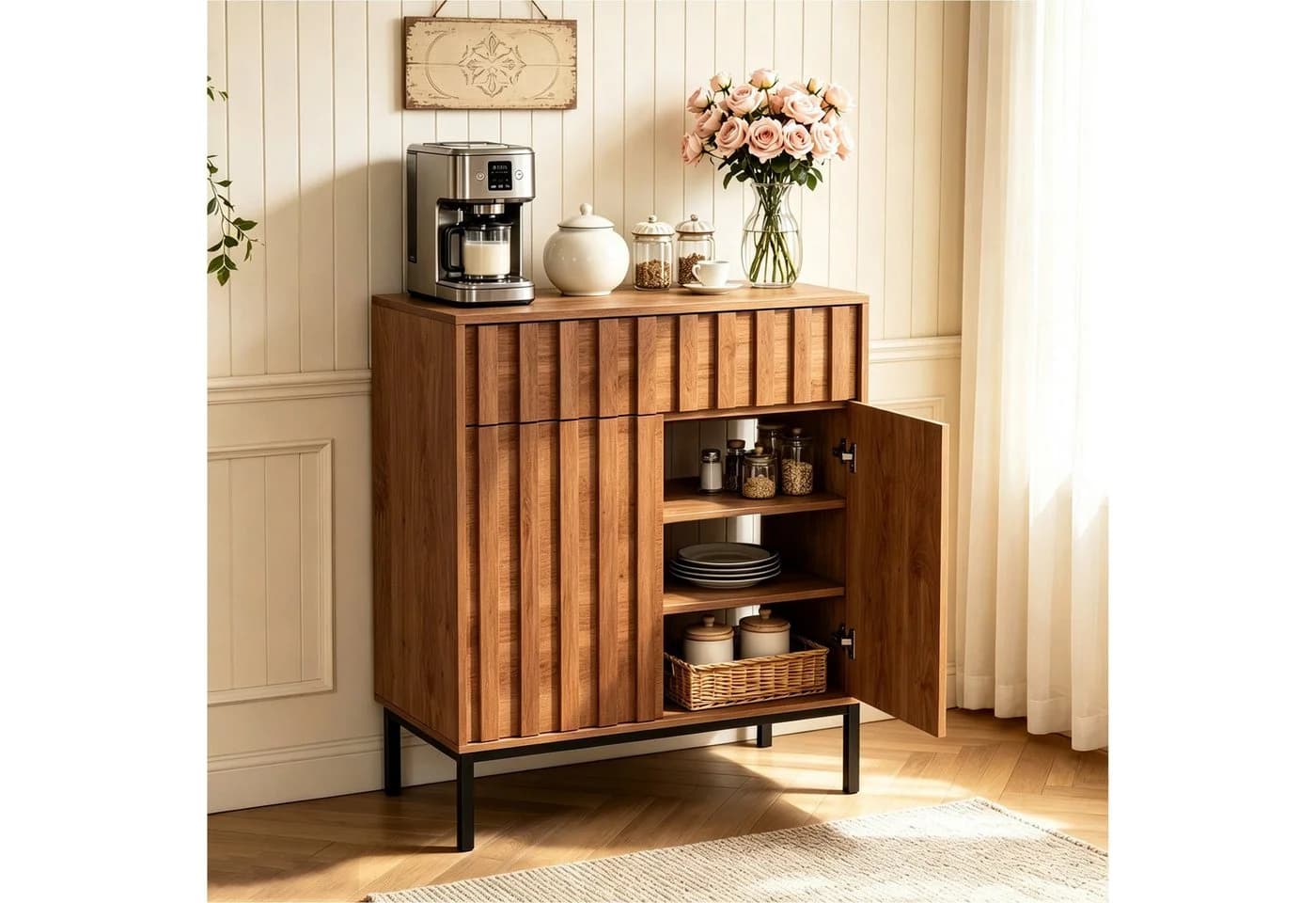 UEV Sideboard Modern Grifflos Schwarz/Natur 70x37x88,5cm - Bild 2
