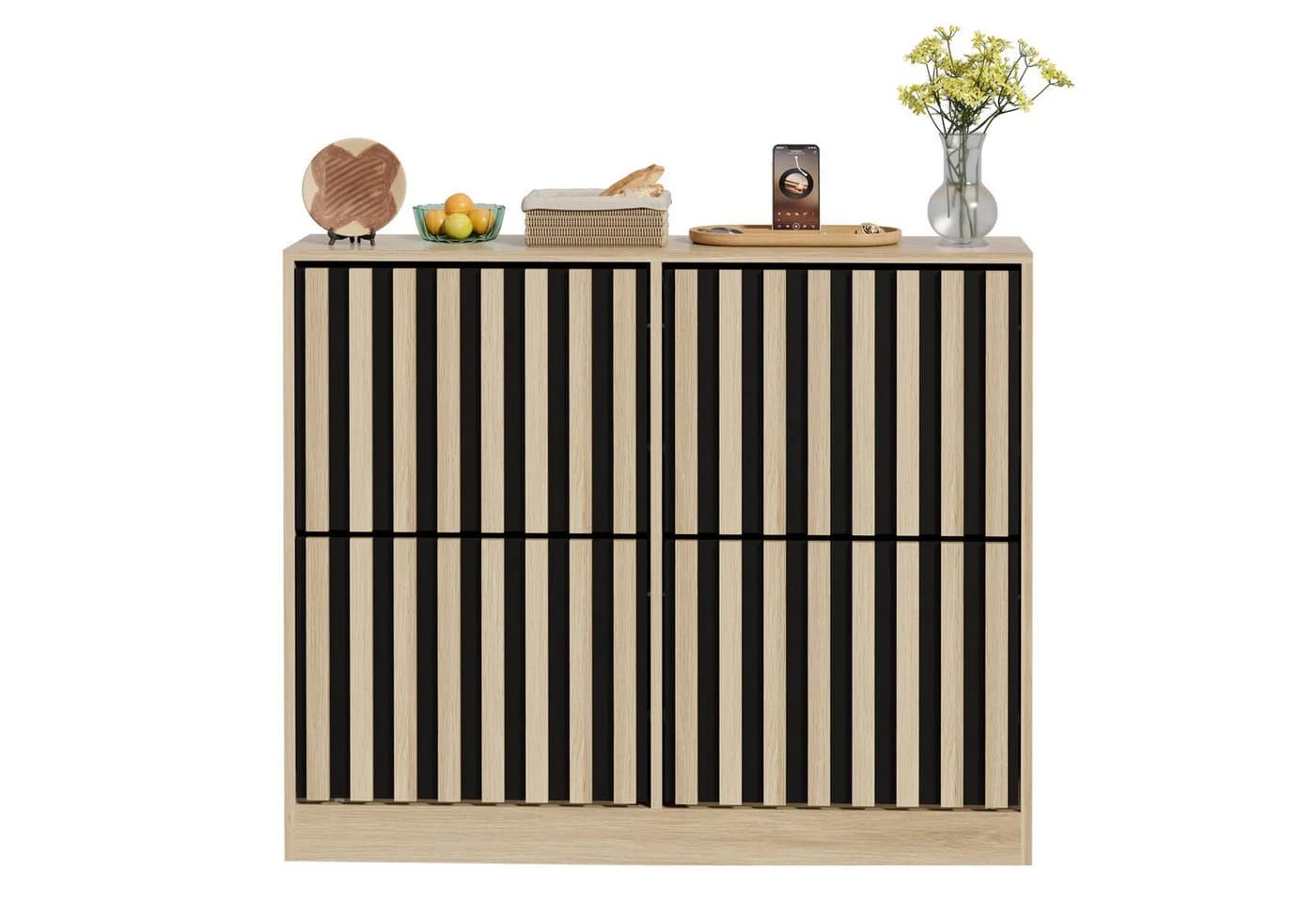 UEV Schuhschrank mit 4 Klappen, Schuhregal Schmal, 102x24x86,5cm, Schwarz - Bild 2