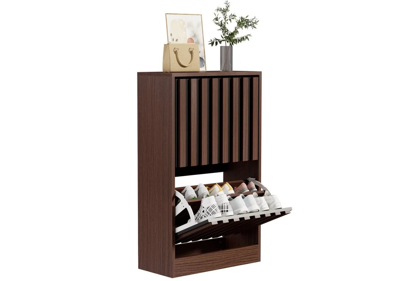 UEV Schuhschrank 2-Klappen Modern Braun/Schwarz Holzoptik - Bild 2