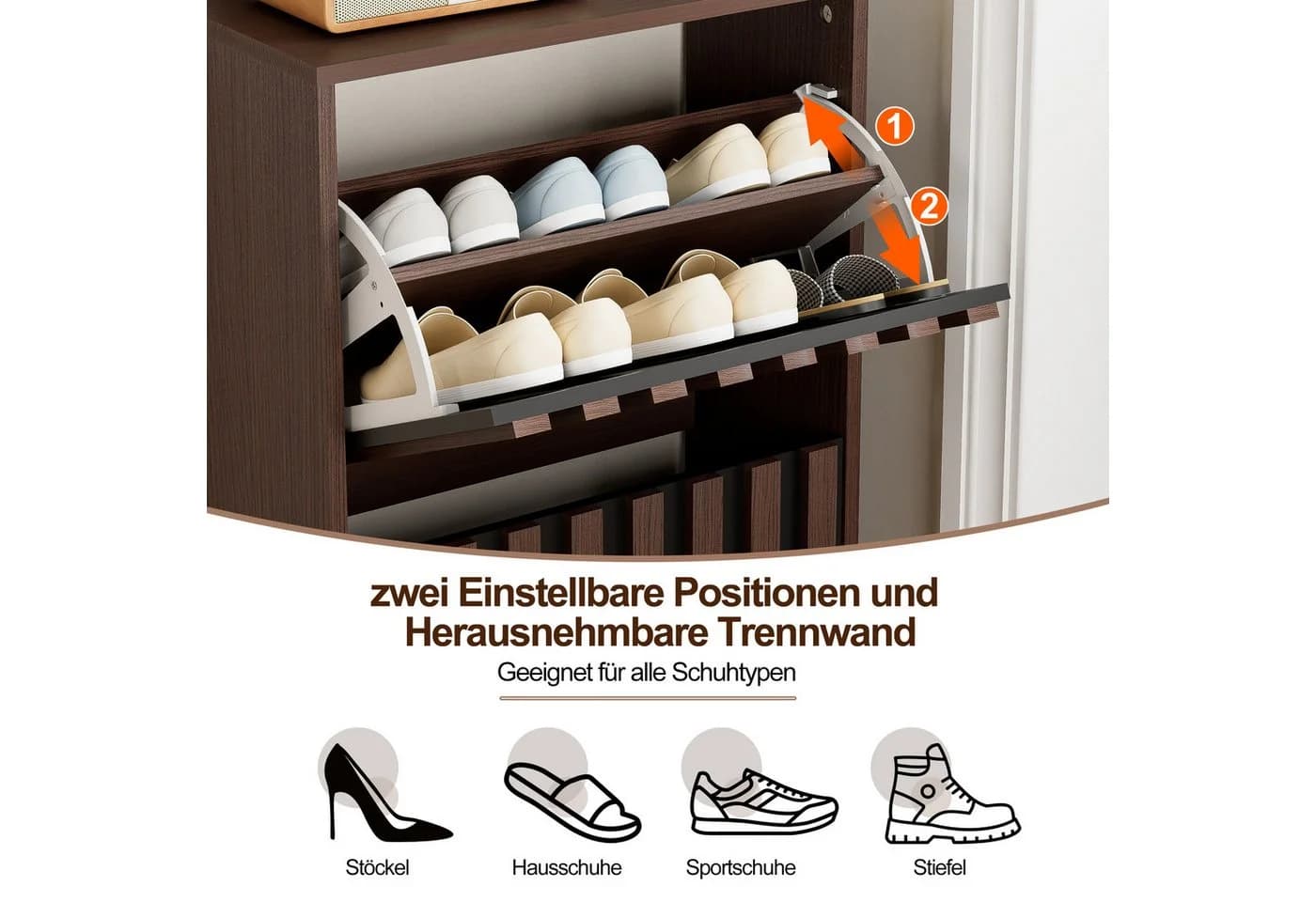 UEV Schuhschrank 2-Klappen Modern Braun/Schwarz Holzoptik - Bild 5