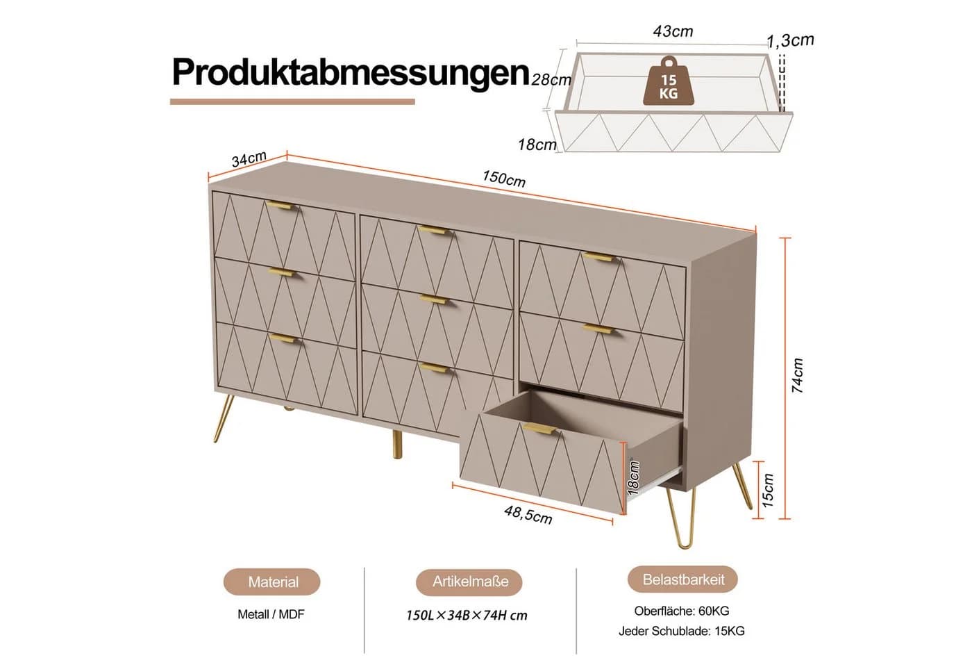 UEV Schlafzimmer-Set 3er-Set Weiß/Schwarz/Blau Skandinavisch - Bild 5