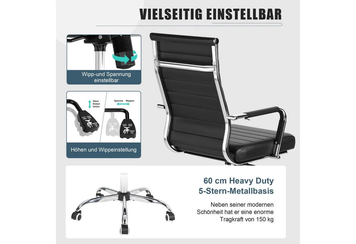 UEV Ergonomischer Schreibtischstuhl Schwarz mit Wippfunktion - Bild 4