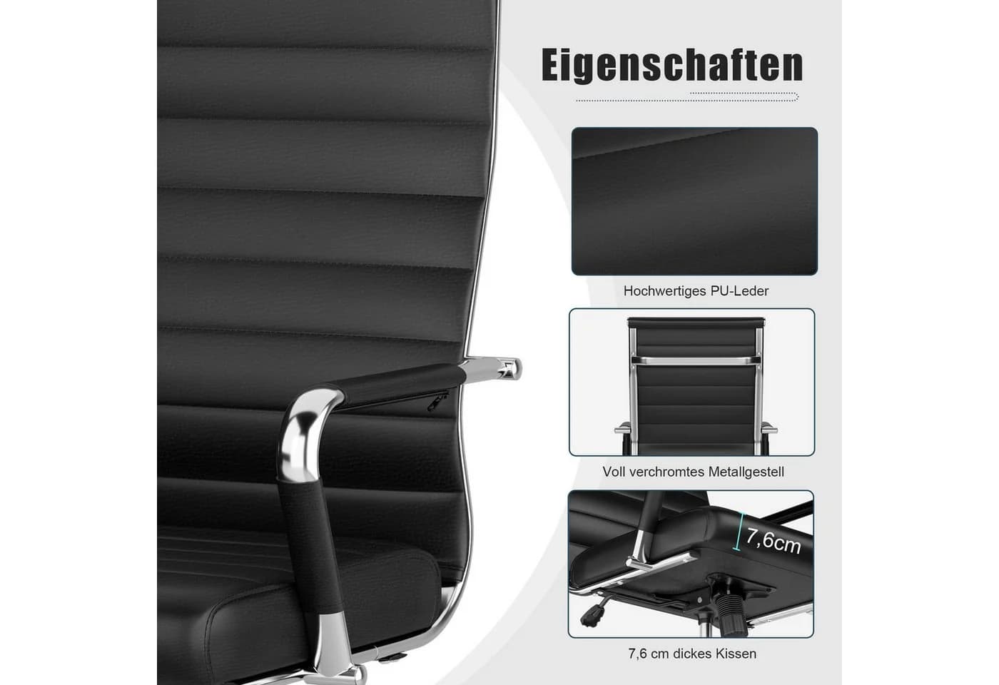 UEV Ergonomischer Schreibtischstuhl Schwarz mit Wippfunktion - Bild 5