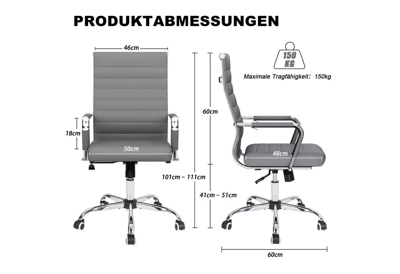UEV Ergonomischer Bürostuhl Grau Metallrahmen Kunstleder - Bild 3