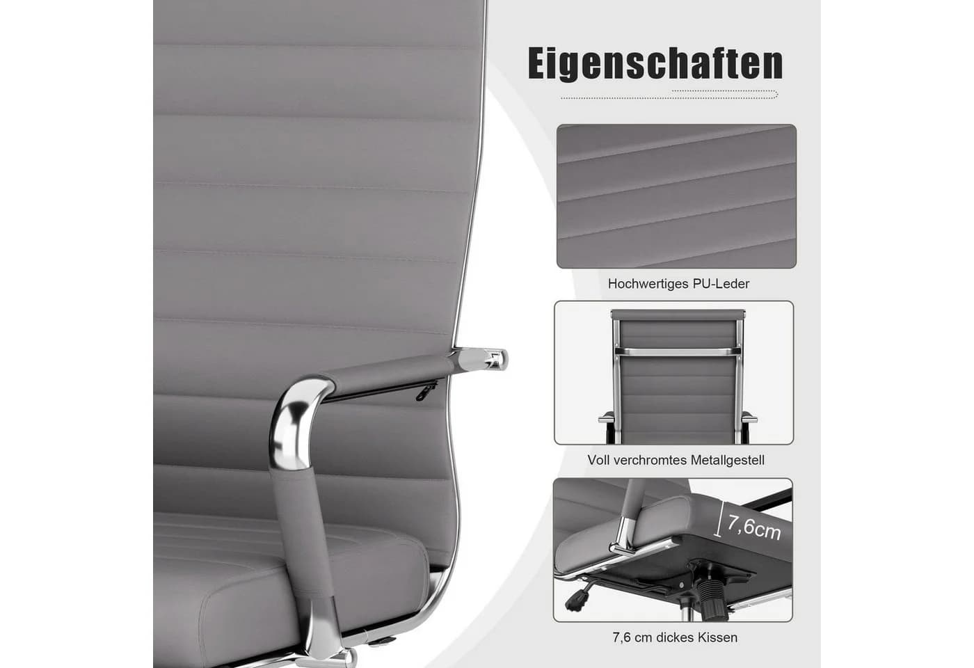 UEV Ergonomischer Bürostuhl Grau Metallrahmen Kunstleder - Bild 5