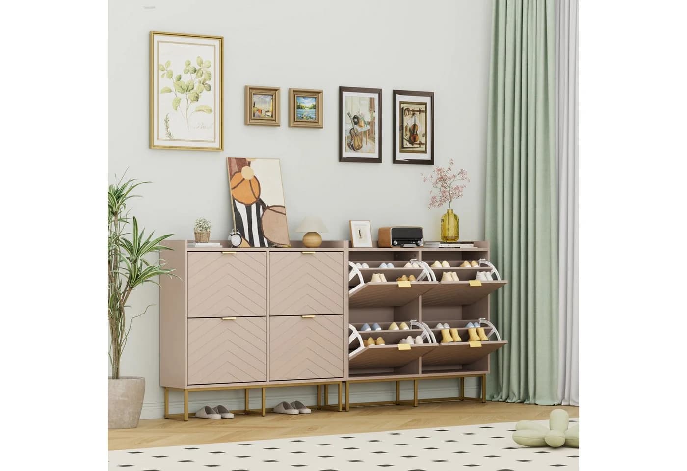 UEV Schuhschrank schmal mit 4 Klappen Moka